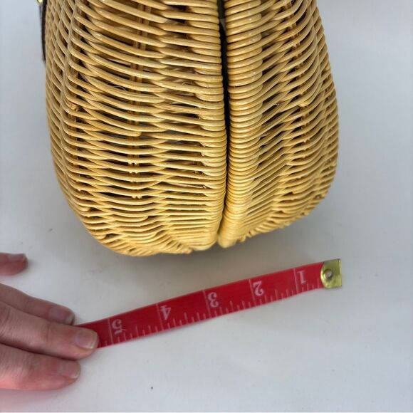 Etienne Aigner Brown and Tan hand Bag with Woven Wicker Texture with wallet - Picture 14 of 16